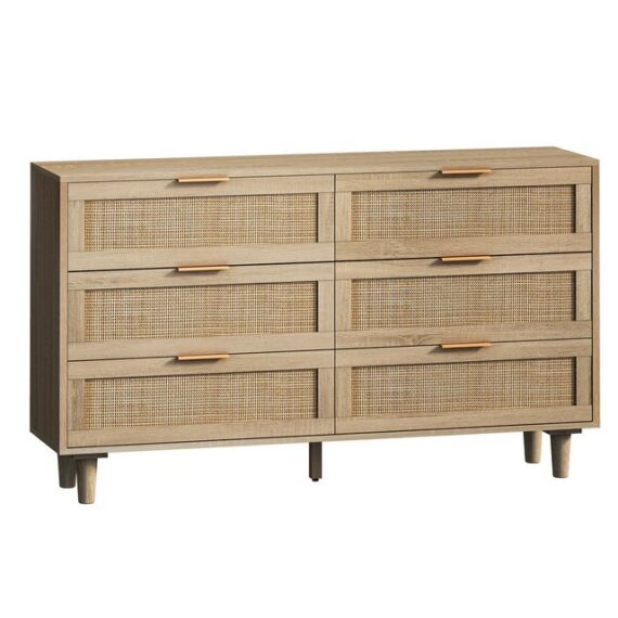 Rutaqian Beistellschrank Aufbewahrungsschrank mit 6 Schubladen,Beistelltisch 130X40X75cm (modernes Sideboard aus Holz, Esstisch, Kaffeebar mit glatten Schienen) geeignet für Schlafzimmer, Wohnzimmer, Flur, einfache Montage