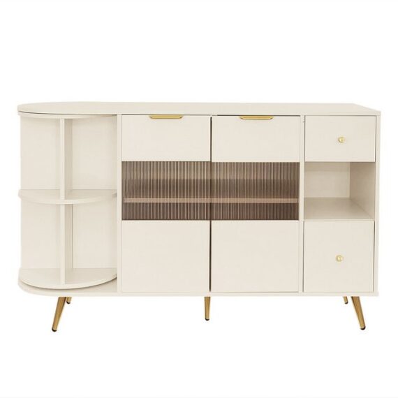 Rutaqian Buffet aufbewahrungsschrank, sideboard Badschrank, Küchenschrank, Küchenbuffet (1 sideboard, 1-St., mit 5 Fächern und 2 Schublade) mit LED und Glasschiebetüren, für Esszimmer Wohnzimmer, Vielfältiger