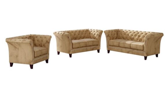 S-Style Möbel Polstergarnitur Chesterfield Rainsburg 3+2+1 aus Samt-Stoff mit Holzfüßen, (1x 3-Sitzer-Sofa, 1x 2-Sitzer-Sofa, 1x Sessel), mit Wellenfederung