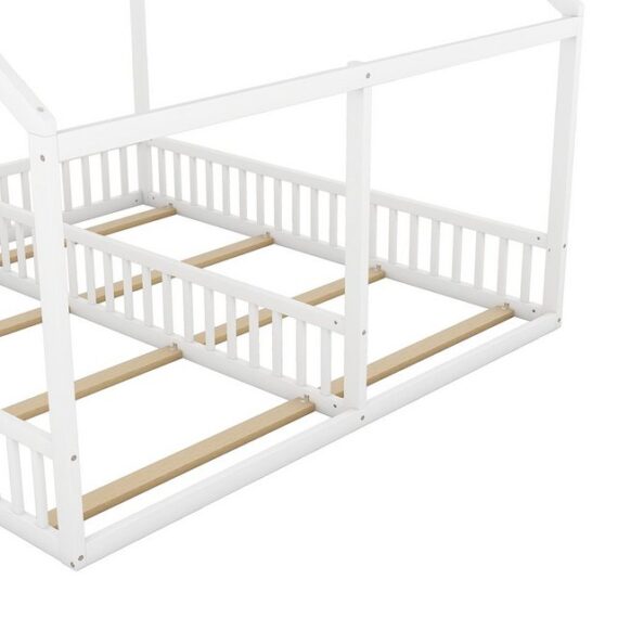 Sweiko Kinderbett, 2-in-1 Bett, Hausbett mit Dach und Rausfallschutz, 90*200cm