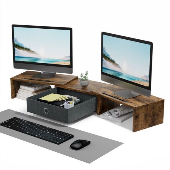 XDeer Dual Monitor Stand Riser, Holz Desktop Monitorständer mit Monitor-Halterung, (Verstellbare Winkel, Schreibtisch-Organizer Ständer für PC/Monitor)