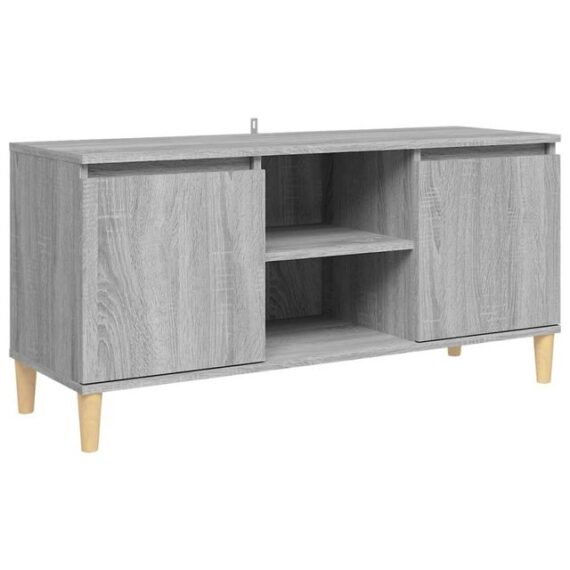 furnicato TV-Schrank mit Massivholz-Beinen Grau Sonoma 103,5x35x50 cm