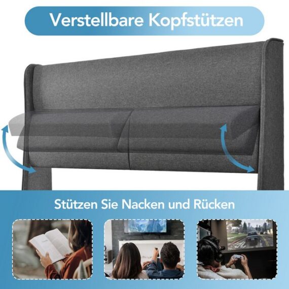 liebtech Polsterbett Polsterbett Doppelbett mit Verstellbare Kopfstützen (Stauraumbetten Bettgestell aus Leinenmaterial Jugendbett), 160x200 mit lattenrost(Ohne Matratze)