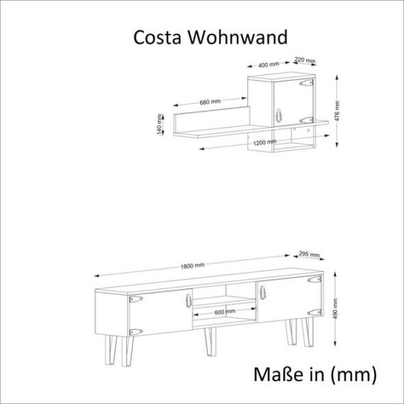 moebel17 Vitrine Wohnwand Costa Eiche