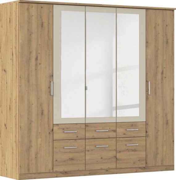 rauch Kleiderschrank Drehtürenschrank Kleiderschrank Schrank Garderobe BURANO mit Schubladen und Spiegelumrandung in Farbabsetzung MADE IN GERMANY