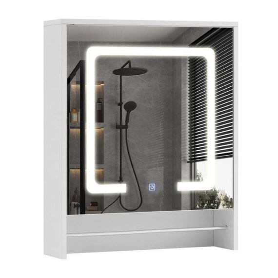 CLIPOP Badezimmerspiegelschrank Badeschrank mit LED Wandspiegel mit Touchschalter, verstellbaren Regalen & Handtuchhalter