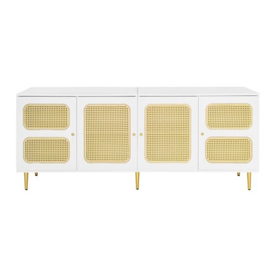 EXTSUD TV-Schrank 180x40x72 cm - Mit 4 Rattantüren, Höhenverstellbaren Regalen Mit Kabelmanagement,Für bis zu 80 Zoll Fernseher,TV-Schränke,Lowboards