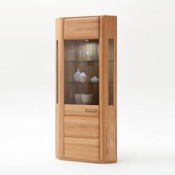 Empinio24 Eckvitrine Sanremo Breite 96 cm, mit 1x Holz/Glastür, Kernbuche teilmassiv