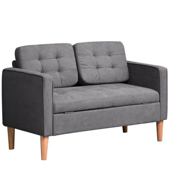 HOMCOM 2-Sitzer abnehmbarer Doppelsofa mit Kissen, Zweisitzer Sessel 1 Teile, Baumwoll Grau 117 x 62 x 78 cm