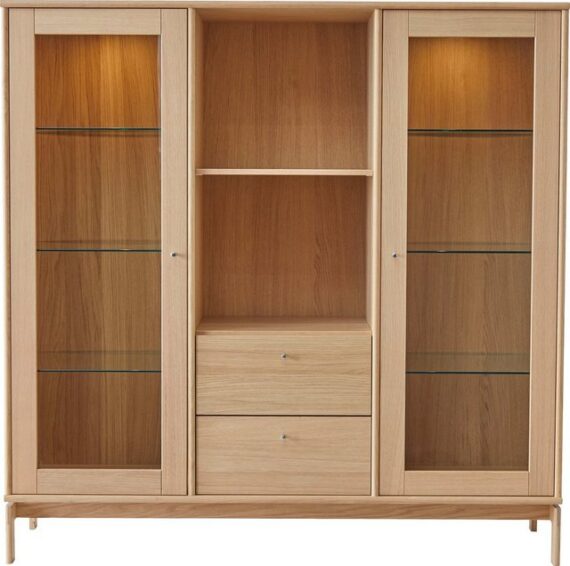 Hammel Furniture Vitrine Mistral Glasschrank, Standvitrine Eiche, mit Türen und Schubladen, B: 133 cm, anpassungsbar Designmöbel