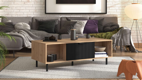 Home affaire Couchtisch "Vandea, 120 cm, modernes Design mit viel Stauraum, rechteckig", Vier offene Fächer und ein geschlossenes, Klapptür, Artisan Eiche