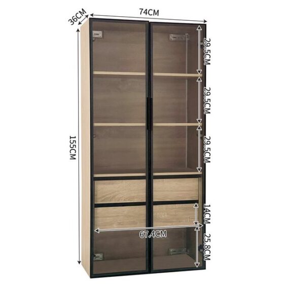 IDEASY Standvitrine Vitrine,Hochschrank,Badezimmerschrank, (Aufbewahrungsschrank, mittel, mit Lichtleiste) Glastür,Staubgeschütztes,LED-Beleuchtung,MDF, 2er-Set