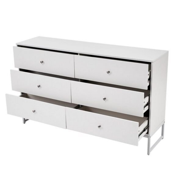 KLAM HOME Seitenschrank Sideboard mit 6 Schubladen (150x40x90 cm Küchenschrank aus MDF und Stahl) Aufbewahrungsschrank Flurschrank für Wohn-,Bade- und Schlafzimmer