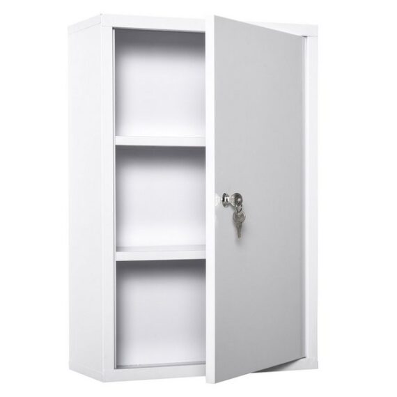 Kleankin Medizinschrank (Set, 1-St., Arzneischrank) Erste-Hilfe-Schrank mit Schloss 3 Fächer Stahl Weiß