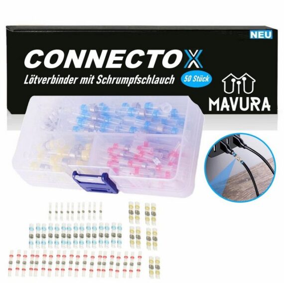 MAVURA Schrumpfschlauch CONNECTOX Lötverbinder mit Schrumpfschlauch Schrumpfverbinder, (Kabelverbinder Kabel Verbinder Löt Ersatz), Wärmeschrumpfender Stoßverbinder wasserdicht [50er Set]