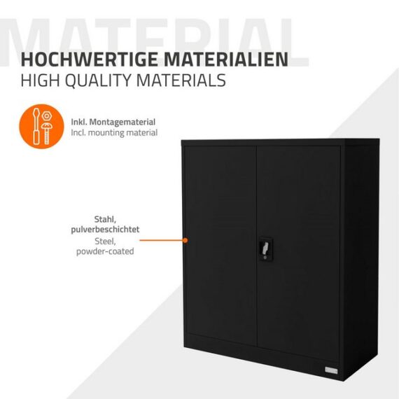 ML-DESIGN Aktenschrank Schubladenschrank aus Stahl Wasserdicht Stabil und langlebig (2-St) 2x Büroschrank abschließbar Schwarz mit 2 Türen & 3 Regale 90x40x109cm