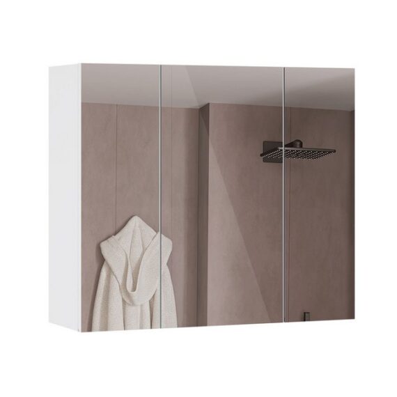 MSMASK Spiegelschrank Badschrank mit Spiegel und Verstellbarem Regal, Weiß 16T x 70B x 60H cm