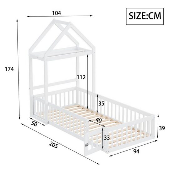 Merax Kinderbett, 90x200 Einzelbett aus Massivholz mit Stauraum