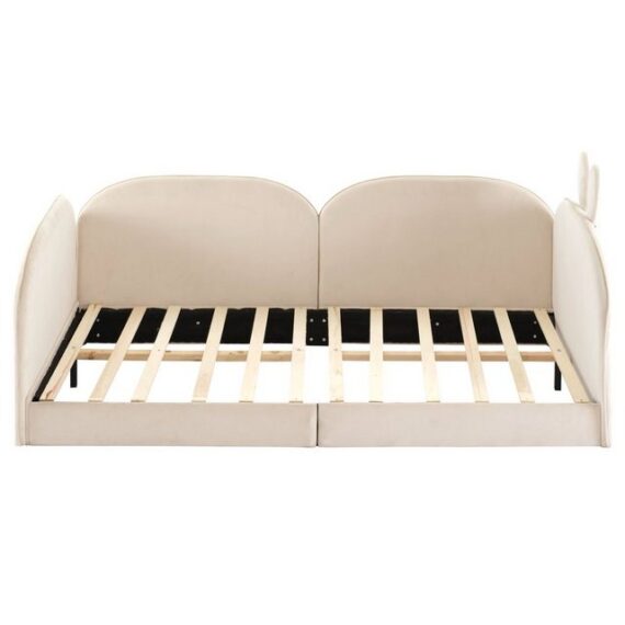 Odikalo Kinderbett Kaninchen Kopfteil Polsterbett Schlafsofa 3 Seiten Samt Beige 90/180cm