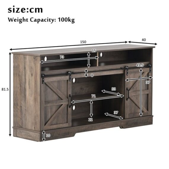 Odikalo TV-Schrank TV-Ständer Sideboard Beistellschrank 2 Schiebetür 2 Regalfächern Grau