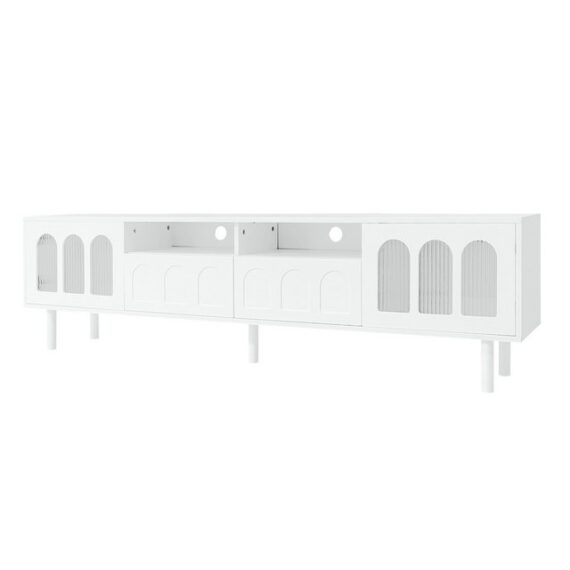 Rutaqian TV-Schrank 180x30x48 cm TV-Ständer, Gewölbte Glastüren und strukturiertes Glas (Fernsehschrank mit 1 Schubladen, 2Türen, 2 Fächer,Gewölbte Lowboard)