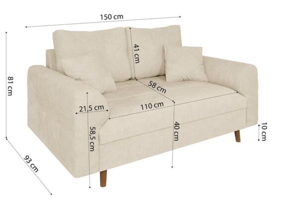 S-Style Möbel Polstergarnitur 2+1 Kristian mit Holzfüßen im skandinavischen Stil aus Chenille-Stoff, (1x 2-Sitzer-Sofa, 1x Sessel), mit Wellenfederung