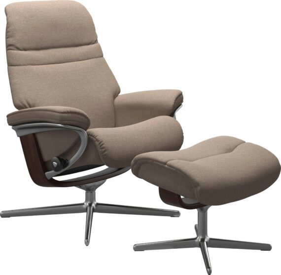 Stressless Relaxsessel "Sunrise", (Set, Relaxsessel mit Hocker), mit Hocker, mit Cross Base, Größe S, M & L, Holzakzent Braun