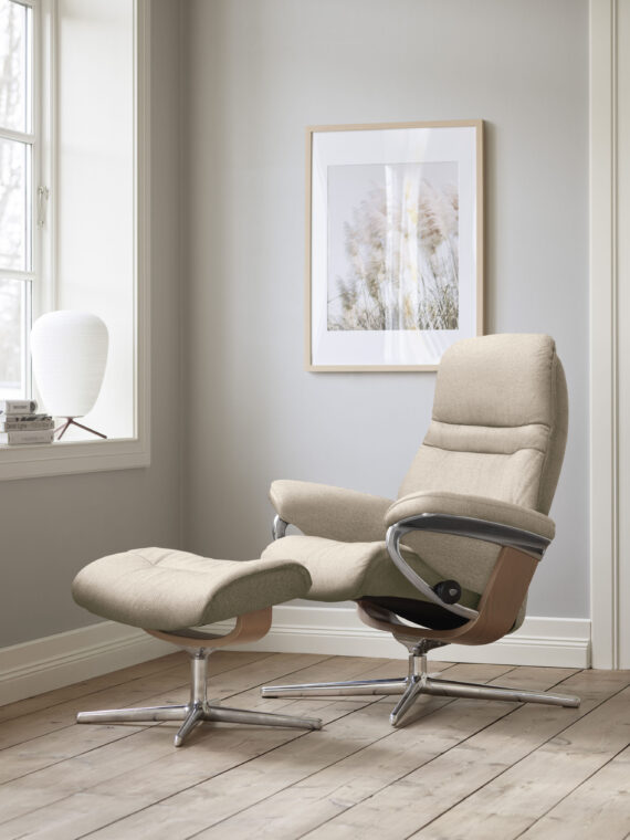 Stressless Relaxsessel "Sunrise", (Set, Relaxsessel mit Hocker), mit Hocker, mit Cross Base, Größe S, M & L, Holzakzent Eiche