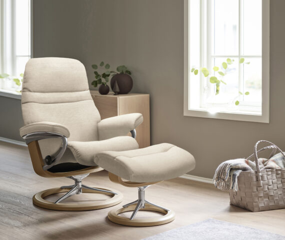 Stressless Relaxsessel "Sunrise", (Set, Relaxsessel mit Hocker), mit Signature Base, Größe L, Gestell Eiche