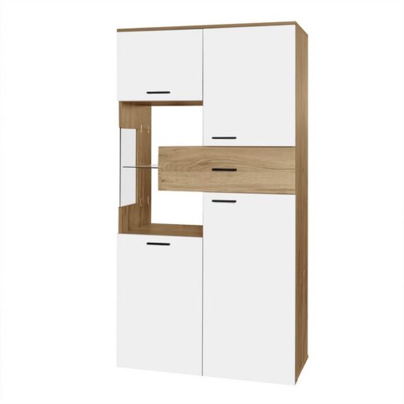 Sweiko Vitrine Multifunktionsregal mit LED-Beleuchtung,Hochglänzende Schrank (Schrank mit Beleuchtung, Möbel mit Glastür, 1-St., Glastür, großer Stauraum, Glasböden) 150 H x 78 B x 40 T cm