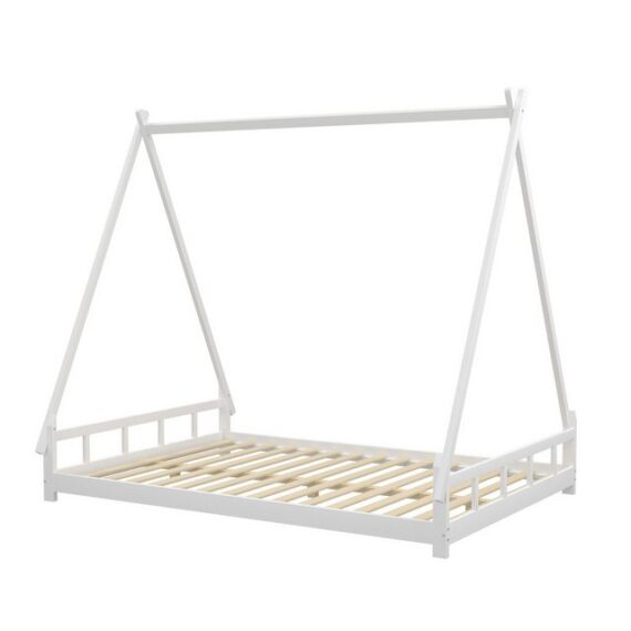 Tongtong Einzelbett Massivholz Kinderbett, Zeltbett, Hochbett, Jugendbett (Bis 200 kg belastbar, Ohne Matratze, 140*200 cm), Eltern-Kind-Bett, Massivholzbettgestell, Weiß