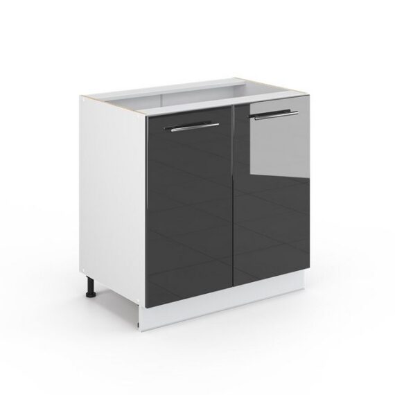 Vicco Spülenunterschrank Fame-Line, Anthrazit Hochglanz/Weiß, 80 cm mit Regal, AP Eiche