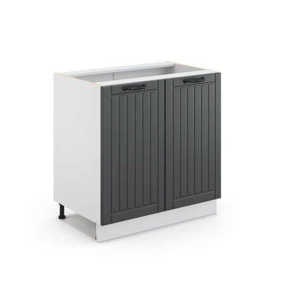 Vicco Spülenunterschrank Fame-Line, Anthrazit Landhaus/Weiß, 80 cm mit Regal, AP Eiche