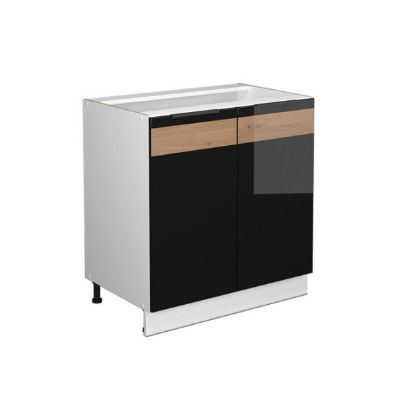 Vicco Spülenunterschrank Fame-Line, Schwarz Eiche hochglanz/Weiß, 80 cm mit Regal, ohne Arb...