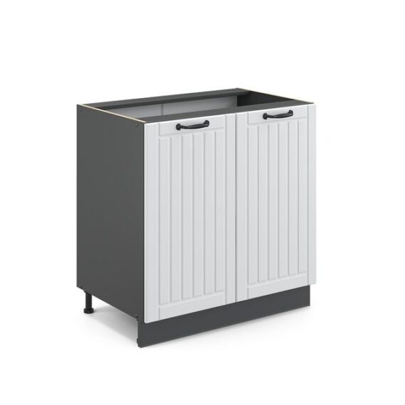 Vicco Spülenunterschrank Fame-Line, Weiß Landhaus/Anthrazit, 80 cm mit Regal, AP Eiche