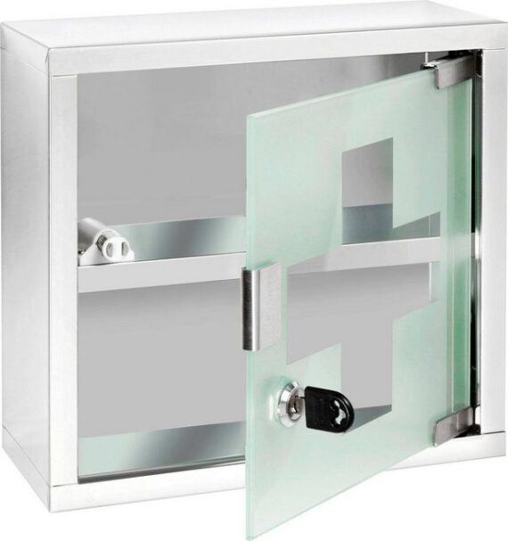 WENKO Medizinschrank Edelstahl und satiniertes Sicherheitsglas, 25 x 25 cm