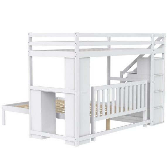 WISHDOR Etagenbett Kidnerbett für Kinder und Jugendliche (Hochbett, Hausbett, 90x200cm und 140x200cm), mit Ecktreppe und Rausfallschutz inkl. zwei Liegeflächen