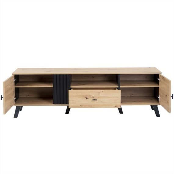 XDeer TV-Schrank Stilvolle Eleganz: 172cm TV-Schrank mit Holz- und Schwarzdesign Lowboard mit Schubladen, Vielfältige Aufbewahrungsfunktionen