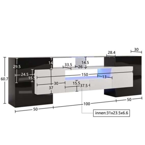 XDeer TV-Schrank TV-Schrank, TV Board Hochglanz, Sideboard 200 cm, LED-Beleuchtung Wohnzimmermöbel