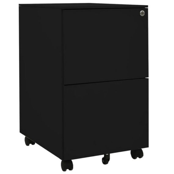 furnicato Aktenschrank mit Rollen Schwarz 39x45x67 cm Stahl