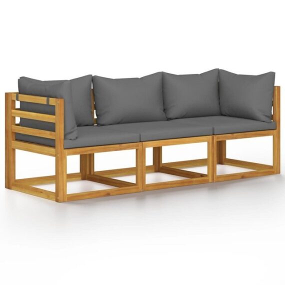 furnicato Loungesofa 3-Sitzer-Gartensofa mit Auflage Akazie Massivholz