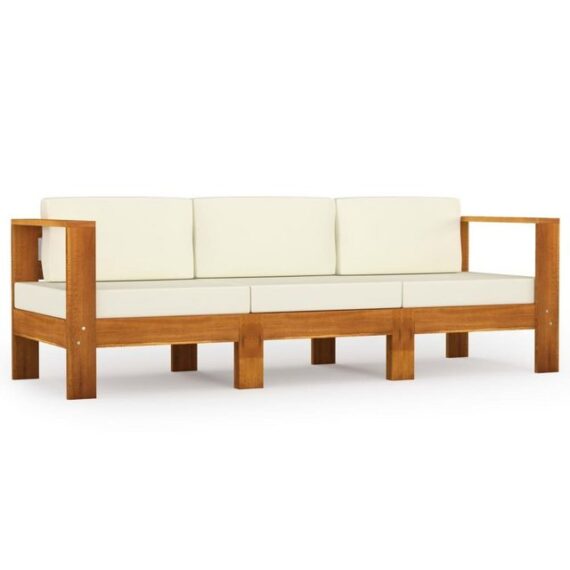 furnicato Loungesofa 3-Sitzer-Gartensofa mit Cremeweißen Auflagen Massivholz Akazie