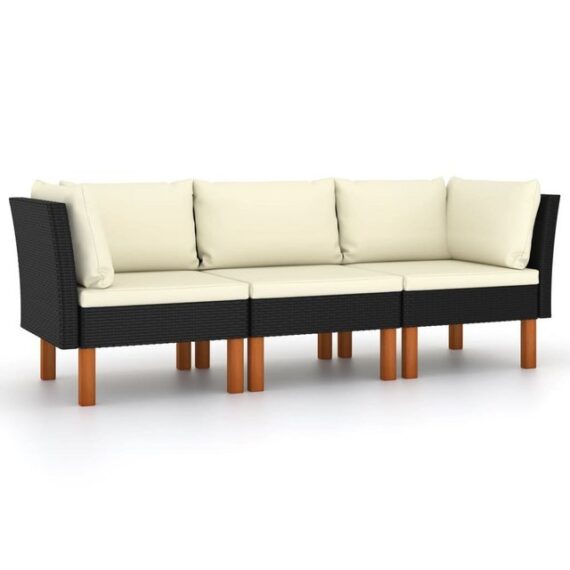 furnicato Loungesofa 3-Sitzer-Gartensofa mit Kissen Schwarz Poly Rattan