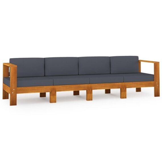 furnicato Loungesofa 4-Sitzer-Gartensofa mit Dunkelgrauen Auflagen Massivholz Akazie