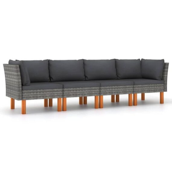 furnicato Loungesofa 4-Sitzer-Gartensofa mit Kissen Grau Poly Rattan