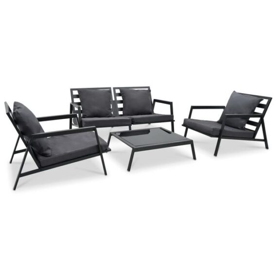 furnicato Loungesofa 4-tlg. Outdoor-Lounge-Set mit Kissen Aluminium Dunkelgrau