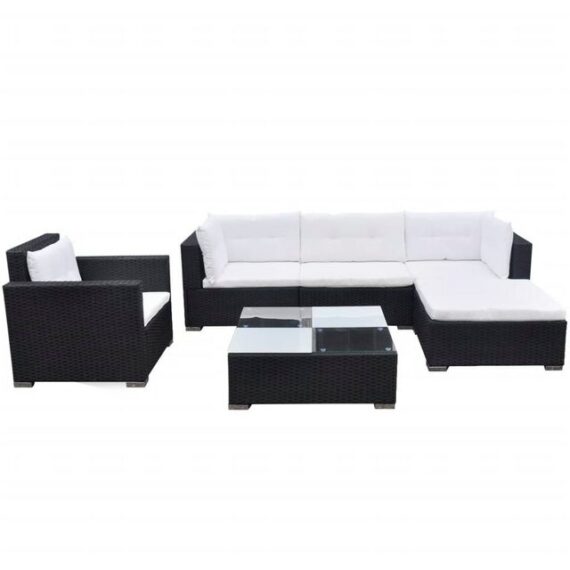 furnicato Loungesofa 6-tlg. Garten-Lounge-Set mit Auflagen Poly Rattan Schwarz