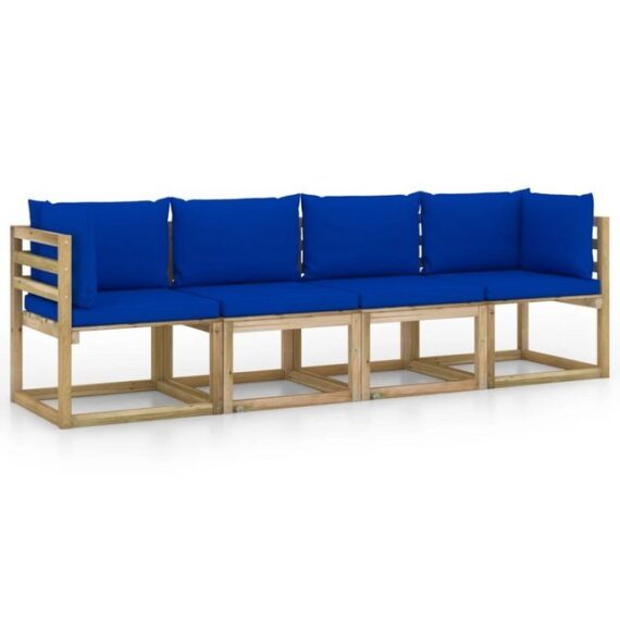 furnicato Loungesofa Gartensofa 4-Sitzer mit Kissen in Blau