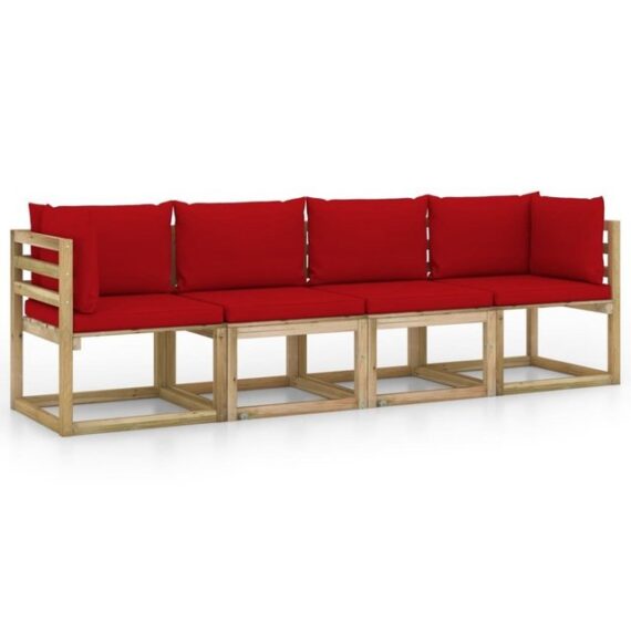 furnicato Loungesofa Gartensofa 4-Sitzer mit Kissen in Rot