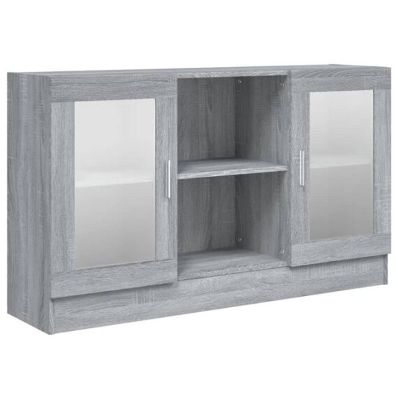 furnicato Vitrine Vitrinenschrank Grau Sonoma 120x30,5x70 cm Holzwerkstoff